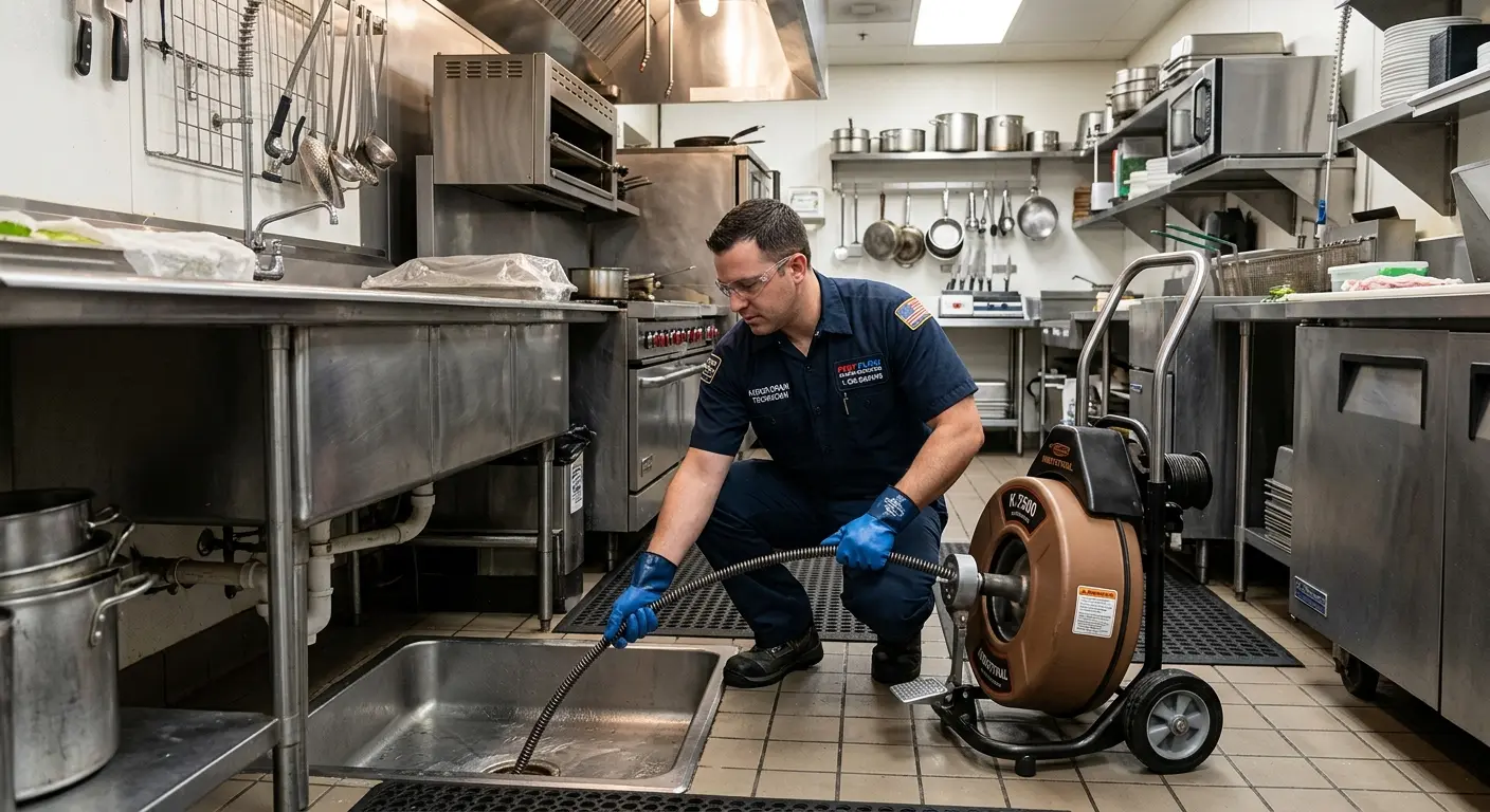 Commercial drain cleaning service in a restaurant kitchen in Sturgeon Bay